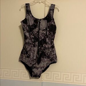 Floral Black and Gray One-Piece Swimsuit